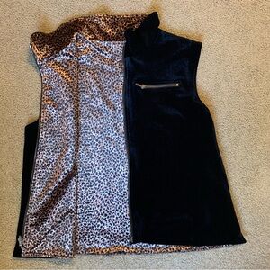 Sno Skins Reversible Black Velvet & Leopard Print Vest Large Full Zip Soft